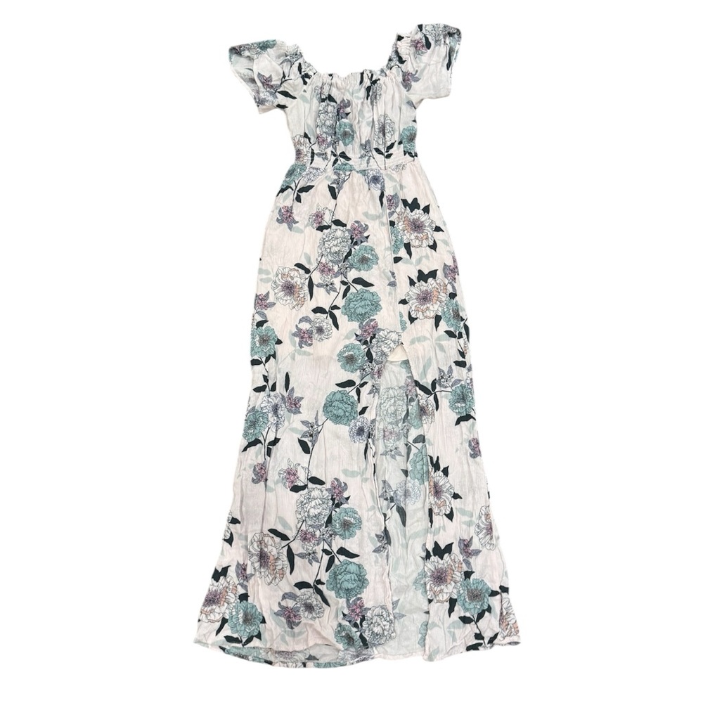 Floral Off-Shoulder Maxi Dress in pink and Teal